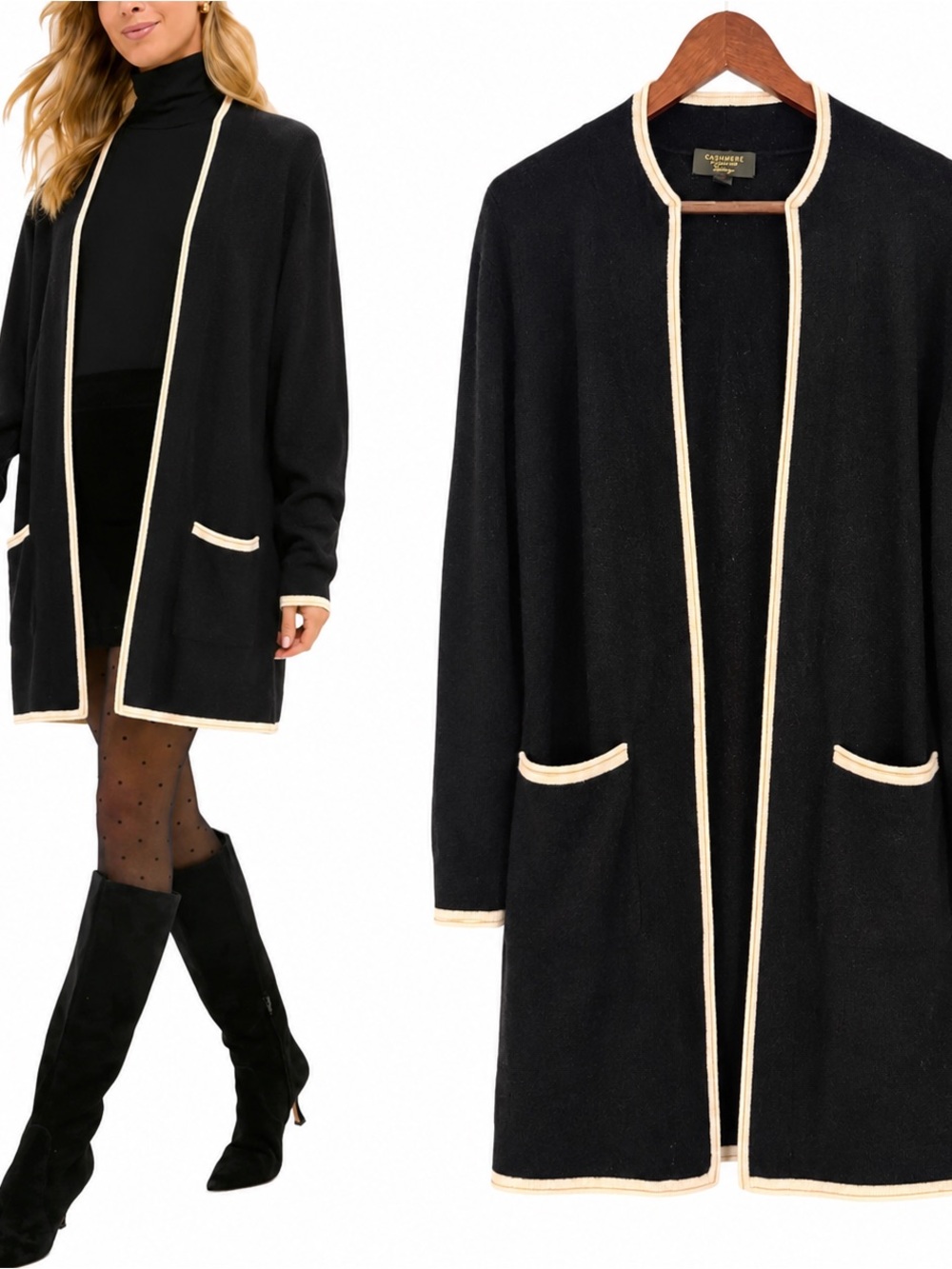Charter Club Cashmere 36" Long Open Front Cardigan - Size M